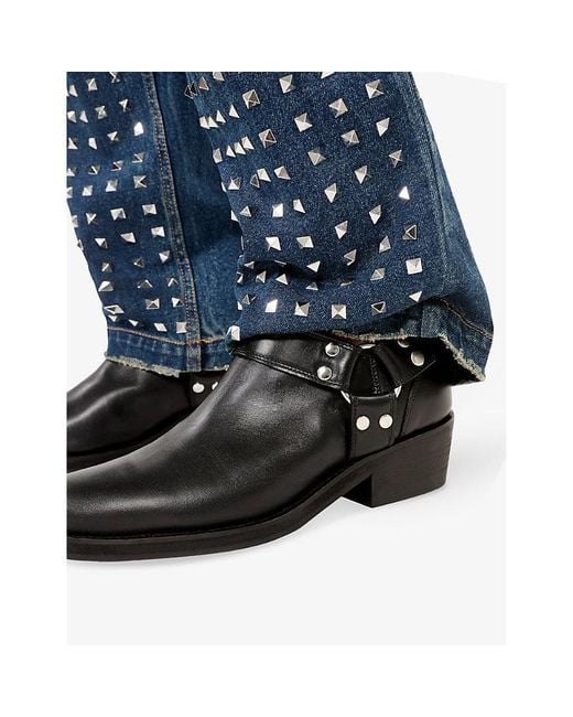 The Kooples Black Hardware-Embellished Heeled Leather Ankle Boots