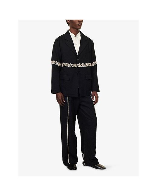 Kartik Research Black Embroidered Single-Breasted Wool Blazer for men