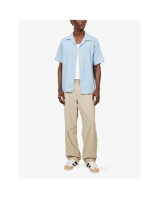 NN07 Blue Julio Short-Sleeve Cotton-Twill Shirt for men