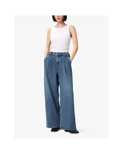 AllSaints Blue Haze Pleat Wide-Leg Denim-Blend Jeans