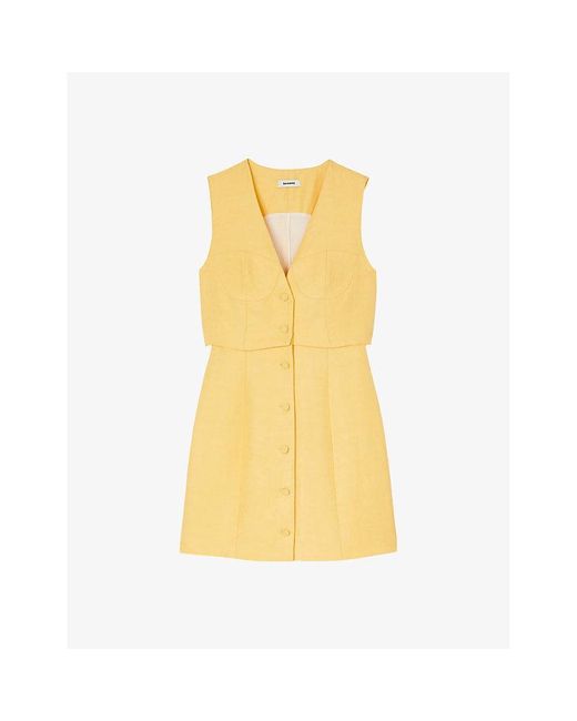 Sandro Yellow Corset-style Straight Woven Mini Dress