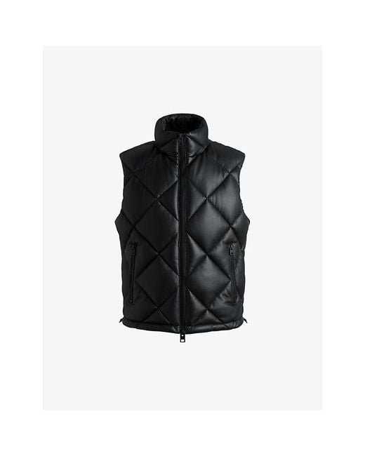 HUGO Black Funnel-Neck Quilted Regular-Fit Shell Gilet for men