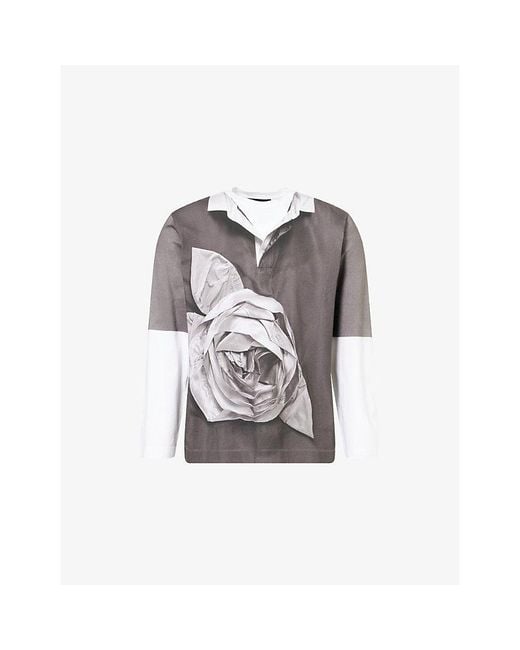 Simone Rocha Gray Rose Rugby Graphic-Print Cotton T-Shirt for men