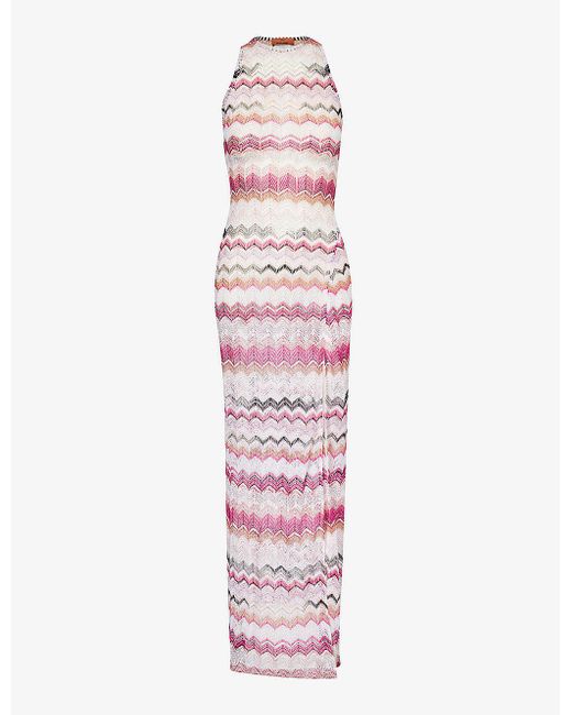 Missoni Pink Chevron Split-hem Knitted Maxi Dress
