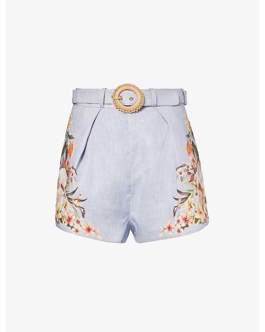 Zimmermann White Lexi Floral-print Linen Shorts