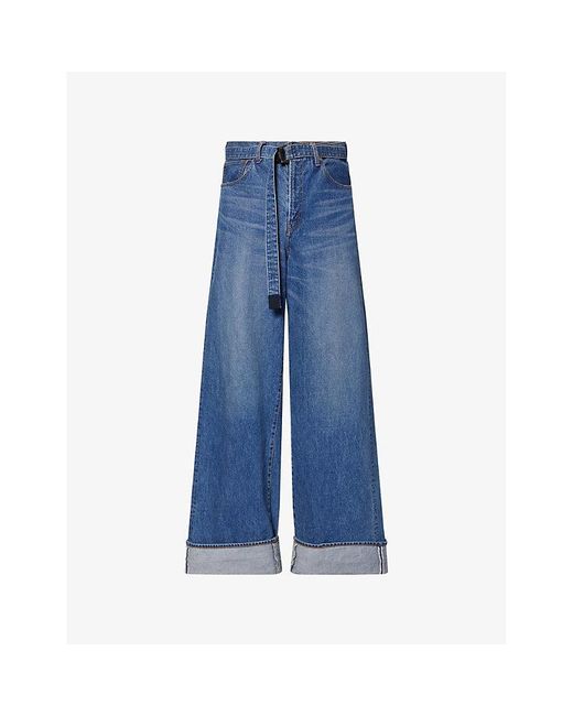 Sacai Sac X Levi's Folded-Cuffs Belted Denim Pants in Blue