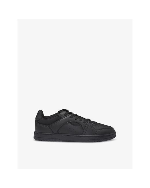HUGO Black Brand-Print Faux-Leather Low-Top Trainers for men