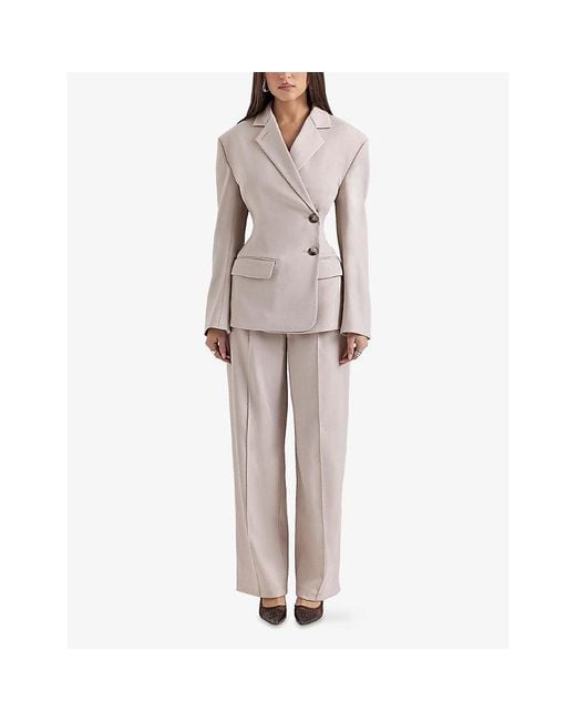 House Of Cb Natural Hayden Wide-Leg Mid-Rise Striped Stretch-Woven Trousers