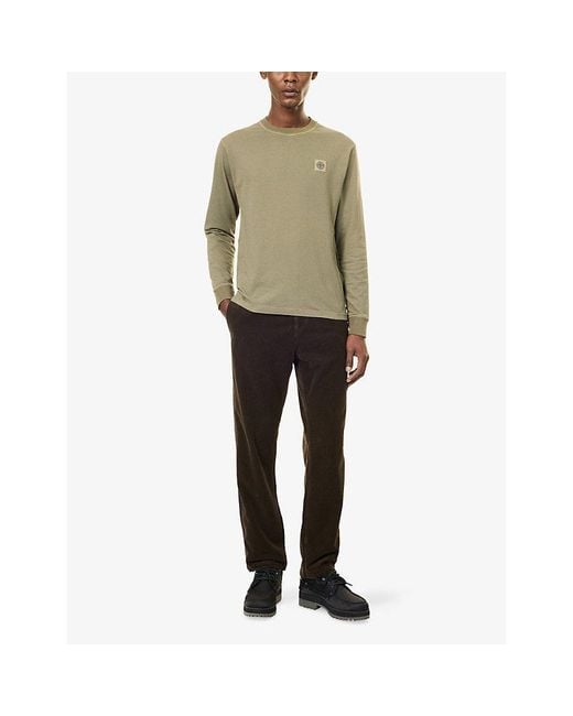 Stone Island Green Dyed Long-Sleeve Cotton T-Shirt for men