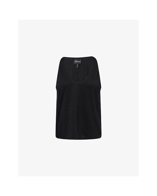 ME+EM Black Scoop-Neck Stretch-Jersey Top