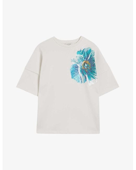 Ted Baker Blue Caraae Sequin-embellished Cotton T-shirt