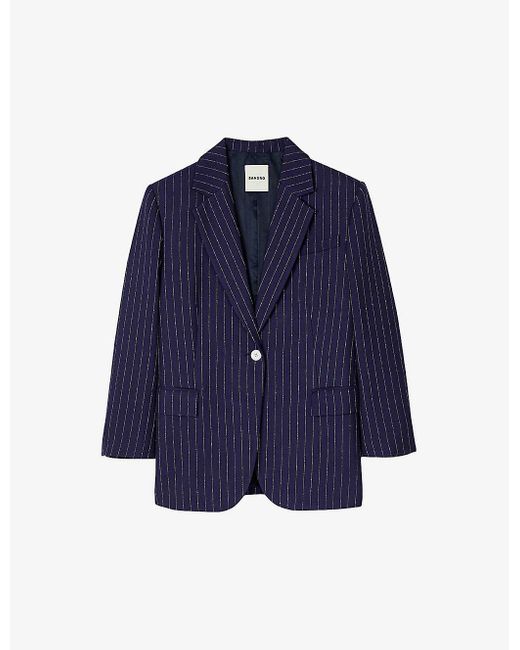 Sandro Blue Marine Stripe-pattern Regular-fit Woven Blazer