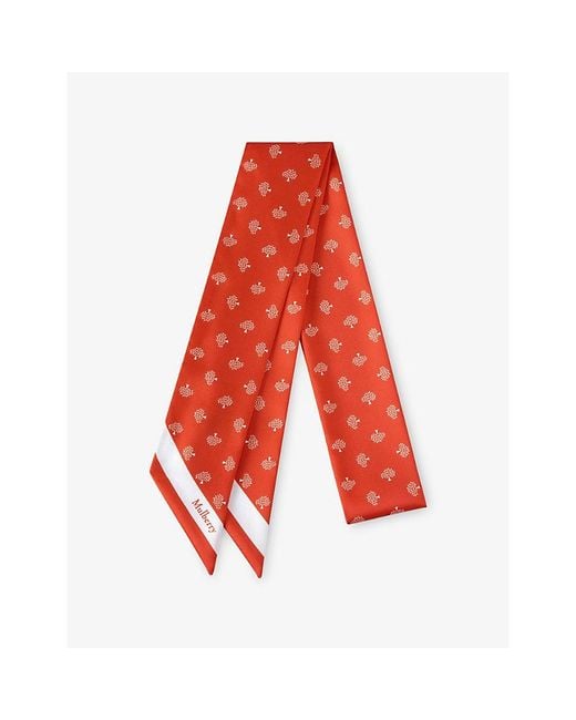 Mulberry Red Tree-Print Skinny Woven Scarf