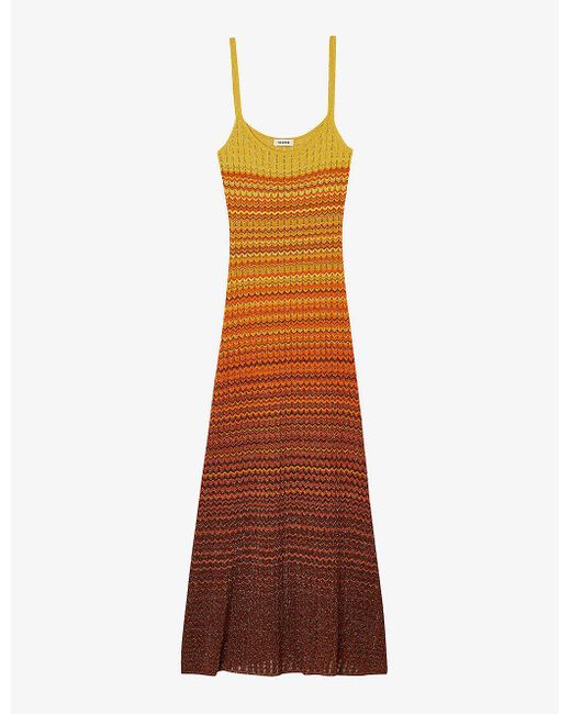 Sandro Brown Zig-zag Weave Knitted Maxi Dress