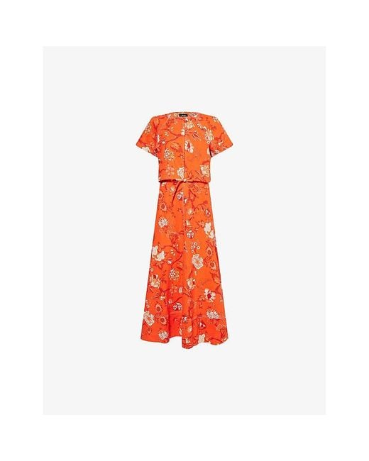ME+EM Orange Floral-Print Relaxed-Fit Linen-Blend Maxi Dress