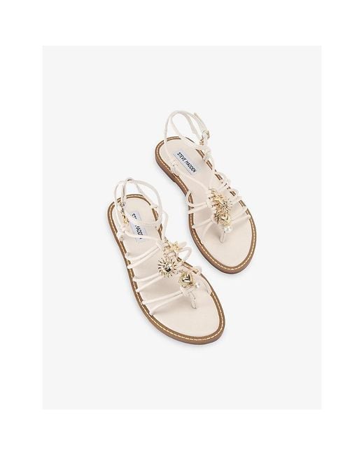 Steve Madden White La Charmer Faux-Leather Sandals