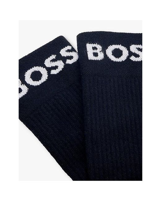 Boss Blue Branded Pack Of Two Cotton-Blend Socks for men