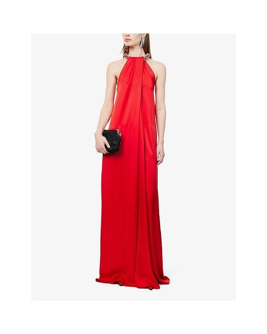 Stella McCartney Red Embellished-neckline Sleeveless Woven-blend Maxi Dress