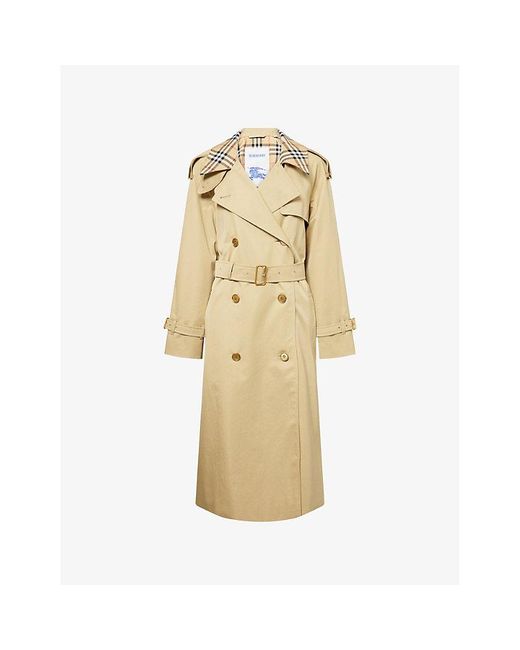Burberry Metallic Castleford Check-Print-Collar Cotton-Poplin Trench Coat