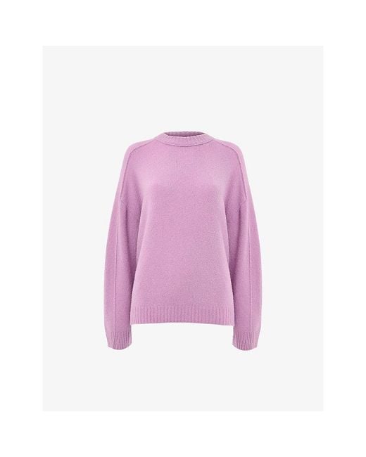 Whistles Purple Relaxed-Fit Seam-Detail Knitted Jumper