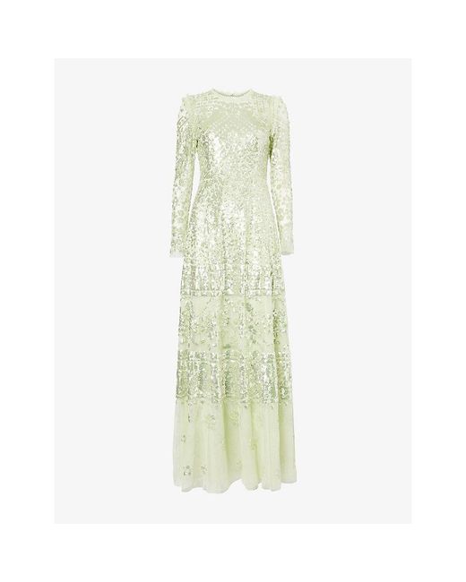 Needle & Thread Green Aurora Sequin-Embellished Tulle Gown