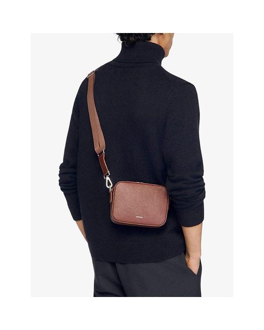 Sandro Brown Logo-Embellished Leather Cross-Body Bag for men