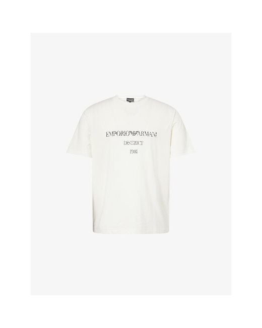 Emporio Armani White Milano Text-Print Cotton T-Shirt for men