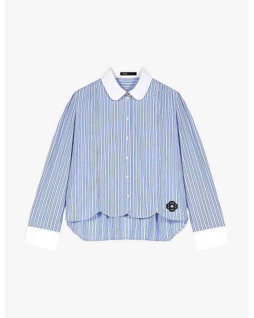 Maje Blue Clover-embroidered Stripe Cotton Shirt