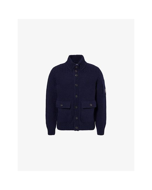 C P Company Blue Lens Button-Up Wool Knit Cardigan for men