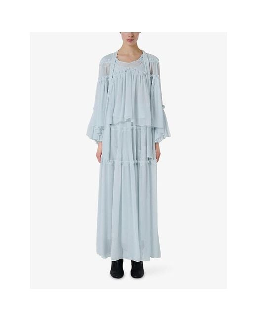 eem Blue Tiered Maxi Chiffon Skirt