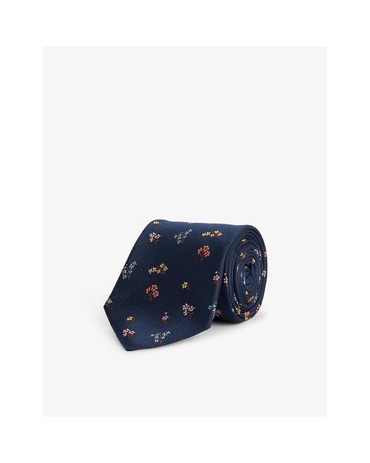 Paul Smith Blue Flower-embroidered Silk Tie for men