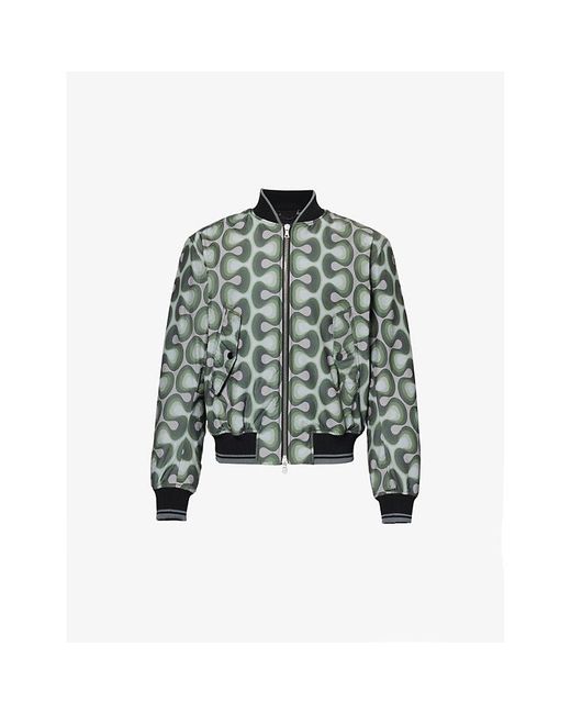 Dries Van Noten Green Vellow Abstract-pattern Regular-fit Cotton-blend Jacket for men