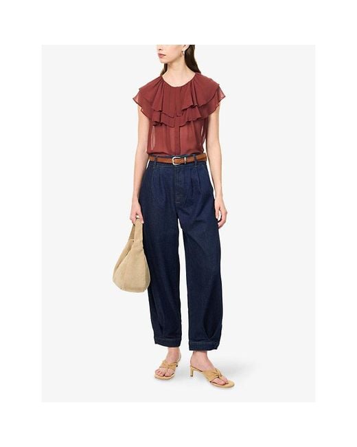 PAIGE Red Lucia Ruffled Sheer Blouse