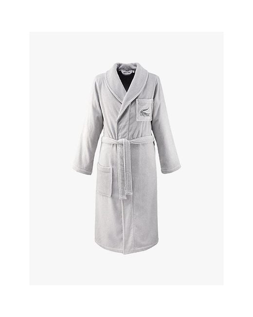 Lacoste Gray L René Logo-Embroidered Cotton-Terry Bathrobe