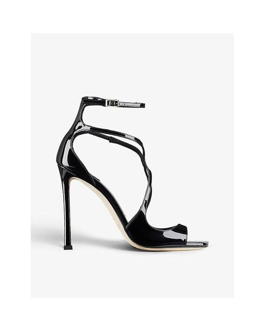 Jimmy Choo Black Azia 110 Strappy Patent Leather Sandals