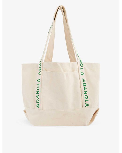 ADANOLA Natural Branded Top-handle Recycled-cotton Tote Bag