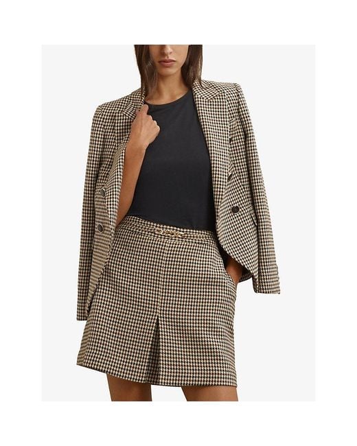Reiss Natural Beatrix Checked Wool-Blend Mini Skirt