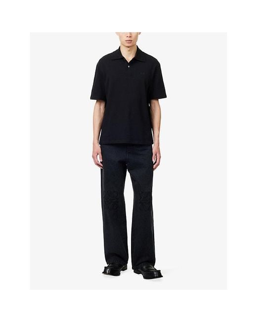 Loewe Black Anagram-Embroidered Cotton Polo Shirt for men