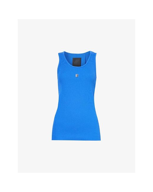 Givenchy Blue Logo-plaque Ribbed Stretch-cotton Tank Top