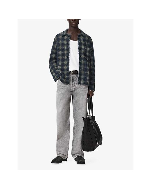 AllSaints Blue Menard Checked Wool-Blend Cardigan for men