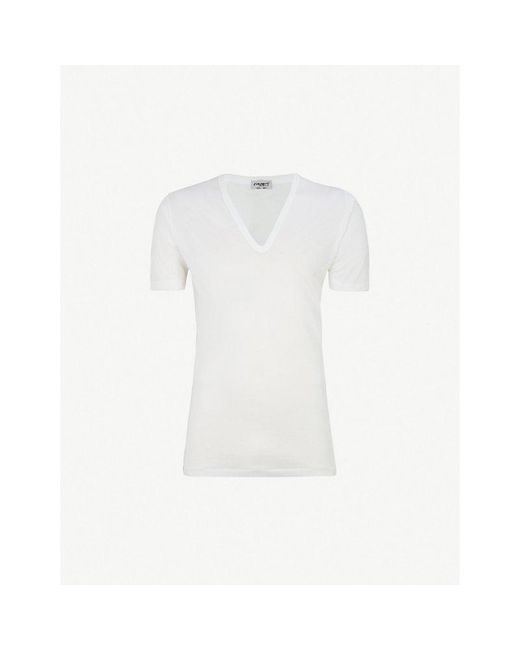 Zimmerli of Switzerland White Deep V-Neck T-Shirt Xxl for men