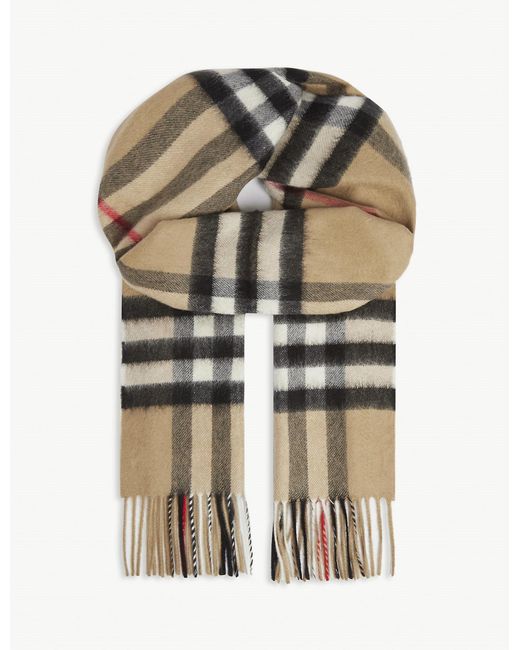 Burberry Natural Ladies Archive Beige Cashmere Check Giant Scarf