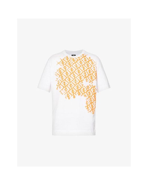 Fendi Monogram-debossed Relaxed-fit Cotton-blend T-shirt in White for Men