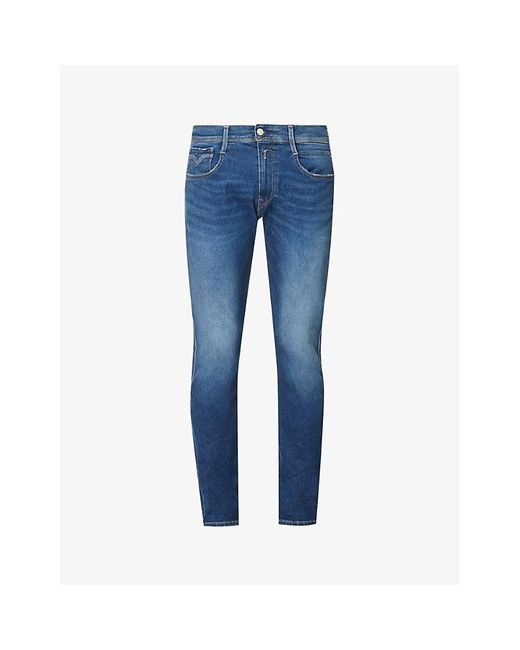 Replay Blue Anbass Hyperflex Tapered-leg Slim-fit Stretch-denim Jeans for men