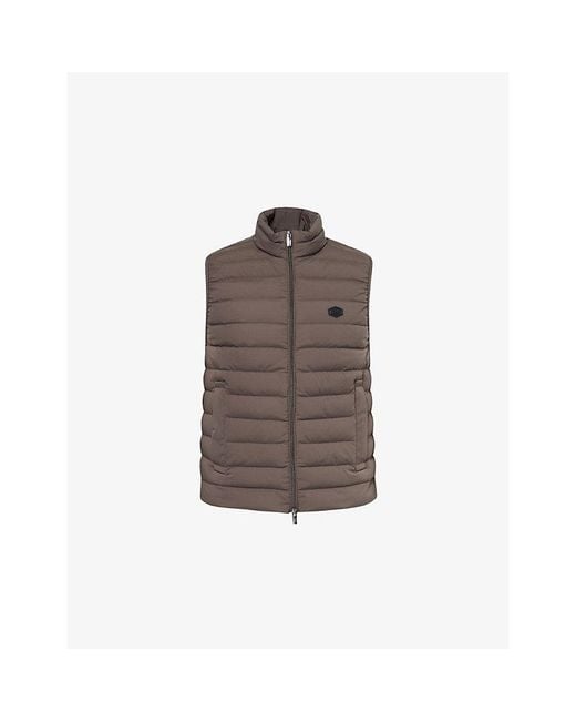 Emporio Armani Brown Brand-Patch Regular-Fit Woven-Down Gilet for men