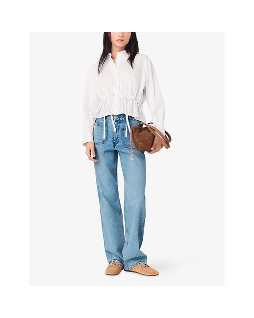 Maje Blue Straight-Leg Faded-Wash Denim Jeans