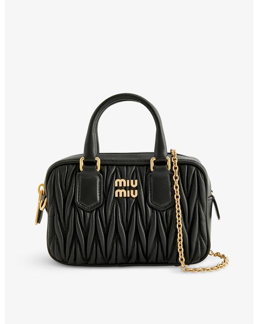Miu Miu Branded Matelassé Leather Crossbody Bag in Nero (Black) Lyst