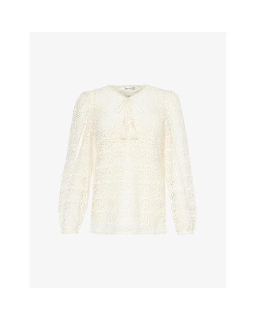 FRAME White Lace Tassle Crochet-pattern Cotton Top