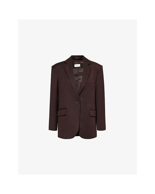 Frankie Shop Brown Lyra Ingle-Breasted Oversized Woven-Blend Blazer