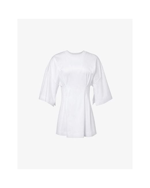 Max Mara White Giotto Pleated-waist Cotton-jersey Mini Dress X